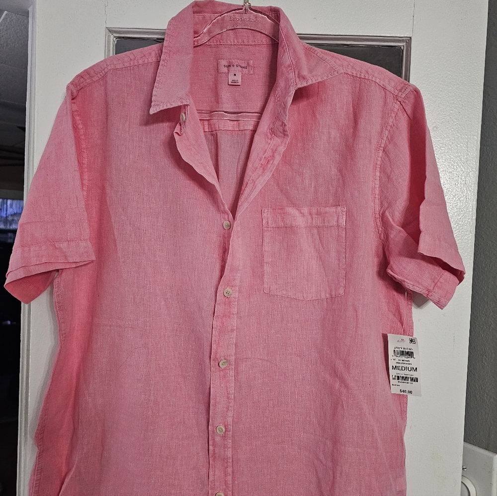 Men's Pink Linen Shirt Size Med! Nwts! SUN AND STONE!